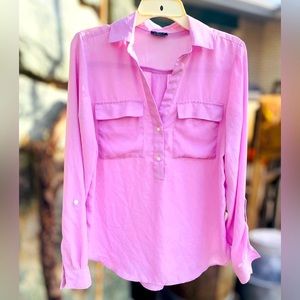 Ann Taylor Blouse Orchid Long Sleeve Collared Front Pockets Relax Fit | Sz Small